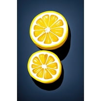 Lemon Slices on Blue Background Digital Illustration - 12" x 18" Art Print Wall Decor