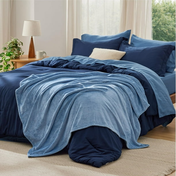 Juego de Edredón Bedsure Twin en Azul Marino con 6 Piezas