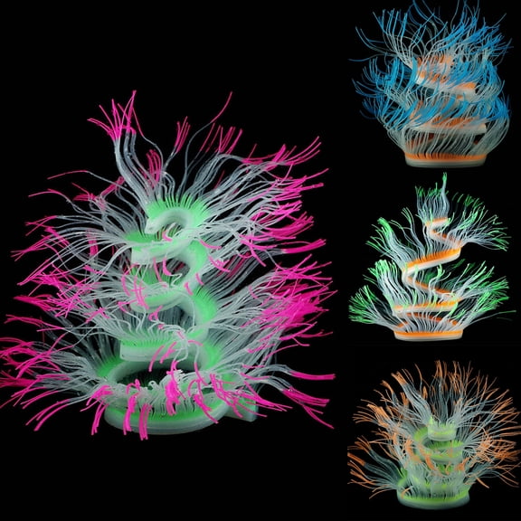Walbest 20 30 40 Inches Simulation Coral Sea Anemone Aquarium Decoration Plant Fish Tank Ornament, Changeable Folding Artificial Floating Silicone Décor Landscape, 1Pc