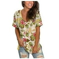 thumbnail image 1 of AMERTEER T-shirt pour Femmes Décontracté Confortable à Col en V Imprimé Coupe Ample à Manches Courtes T-shirt pour Femmes, 1 of 4