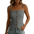 thumbnail image 2 of Women's Back Camisole Button Up Front Flap Slim Fitted Shirt Top, 2 of 7