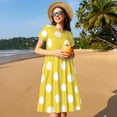 thumbnail image 4 of Salouo Yellow And White Polka Dot for Women's Short Sleeve Summer Dress, Pleated Loose Swing Knee Length Dresses with Pockets, 4 of 6