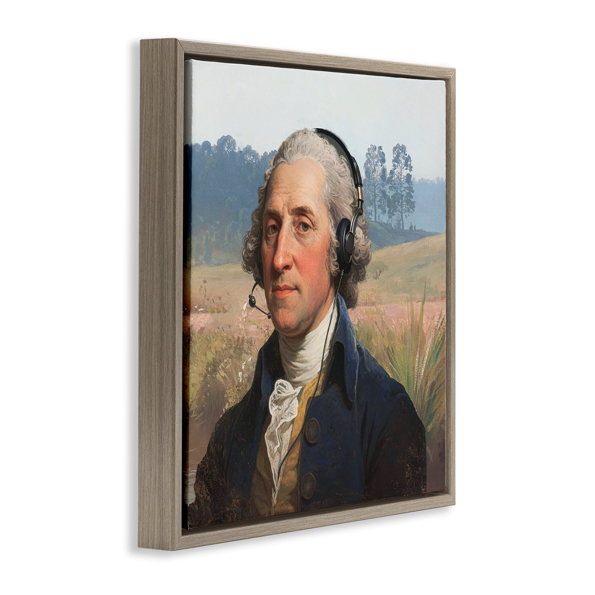 Stupell Industries Classical Gentleman with Headset Brown Framed Floater Canvas Wall Art, design by CAD Designs