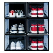 Shoe Organizer with Hard & Thick Plastic Board Shoe Storage Boxes Fits US Size 13, shoe boxes Clear Plastic Stackable Measure L14.2xW11.2xH8.5(inch) For Sneaker High Heel Storage & Display (YB-6PK)