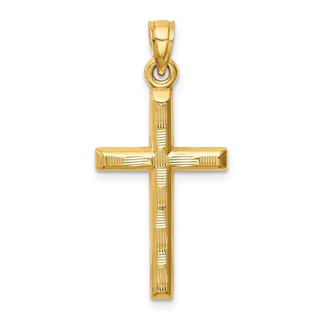 Quality Gold K6402 14K Yellow Gold Hollow Diamond-Cut Cross Pendant