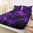 thumbnail image 5 of Castle Fairy Abstract Lit Cube Queen Sheets 4 Pieces,Minimalism Neon Square Queen Sheet Sets,Purple Black,1 Flat Sheet, 1 Fitted Sheet and 2 Pillowcases, 5 of 7