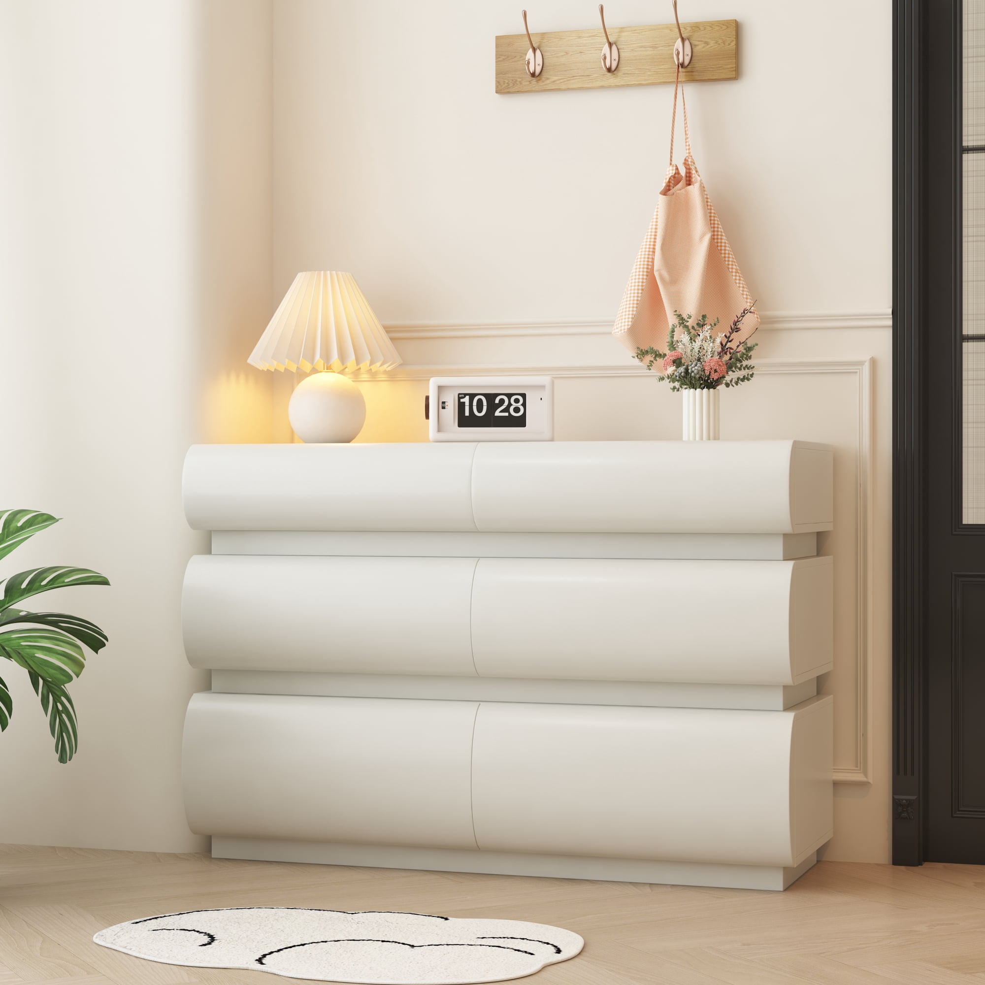 FFZ 6 Drawer Dresser, White Modern No Handle Storage Chest With Wide Space For Bedroom