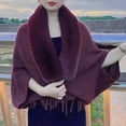 thumbnail image 2 of Yuanlong Winter Scarves Women Imitation Collar Fringed Hem Cardigan Shawl Wraps Outdoor Elegant Knitted Capes Cloak, 2 of 4