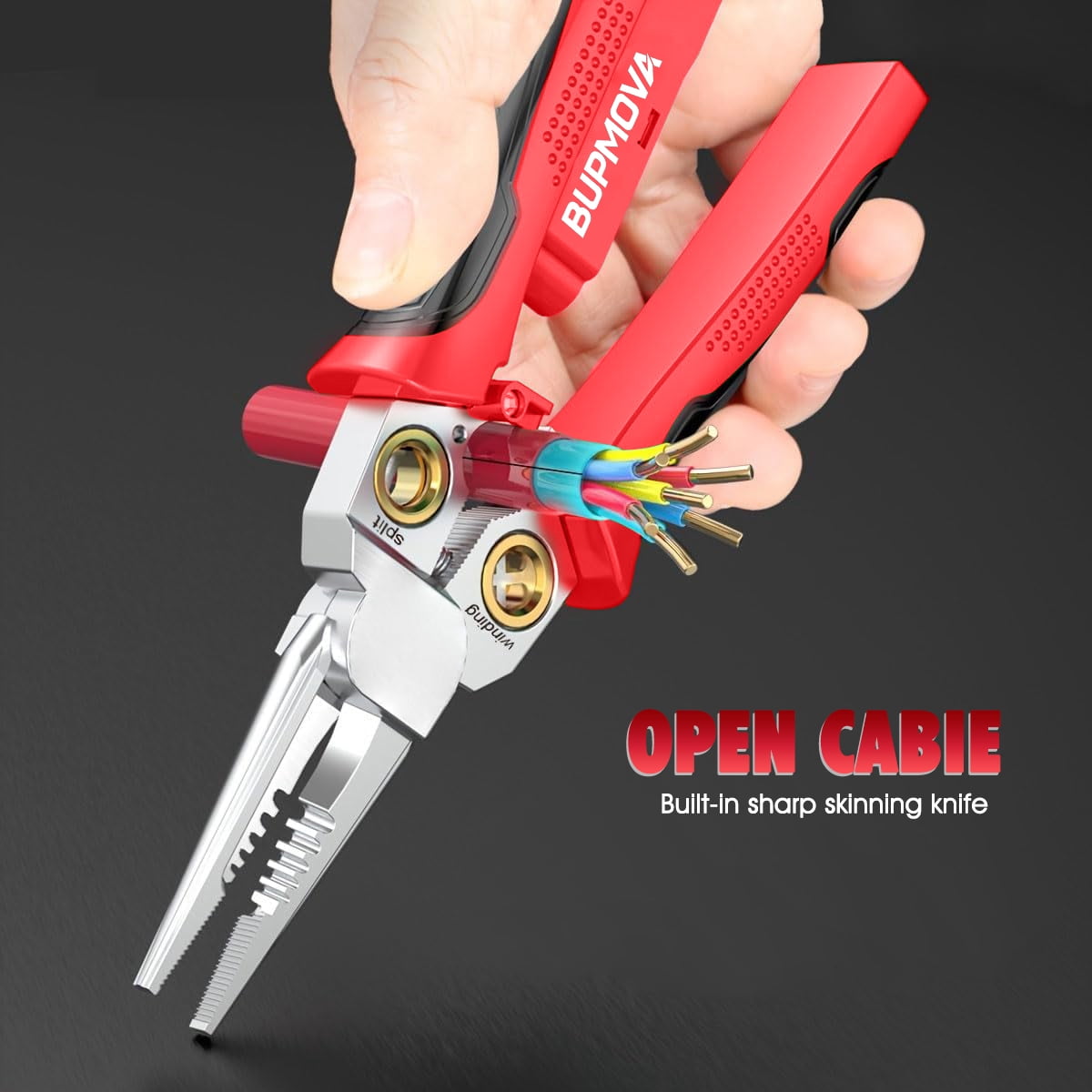 BUPMOVA 8-in-1 Wire Stripper/Cutter with Voltage Tester, Cable Strippers/Cutters with Plier, Crimper(12-250V), Splitting, Wire Stripping Tools for 10-18 AWG for Electrician Work, Car Repair, DIY Tool
