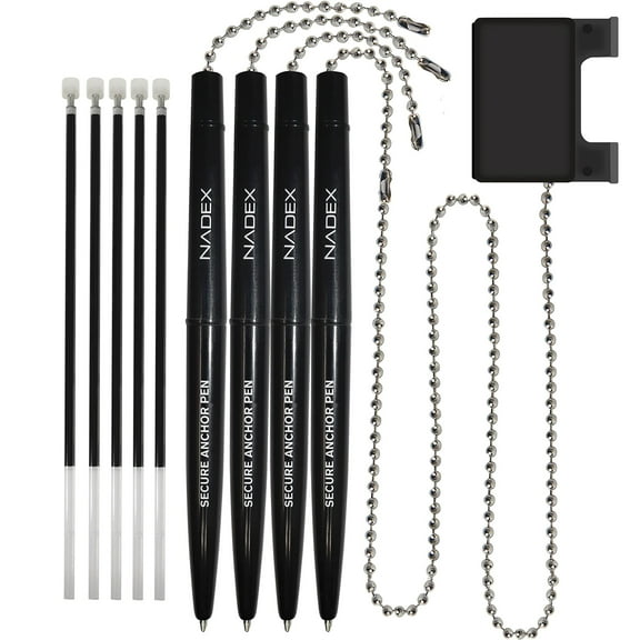 Nadex Coins Ball and Chain Security Pen Set 4 Pens, Black