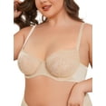 thumbnail image 2 of Deyllo Women's Push up Lace Sexy Bras Plus Size Unpadded Unlined 1/2 Half Cup Underwire Support Embroidery Balconette Bra,Nude 40C, 2 of 7