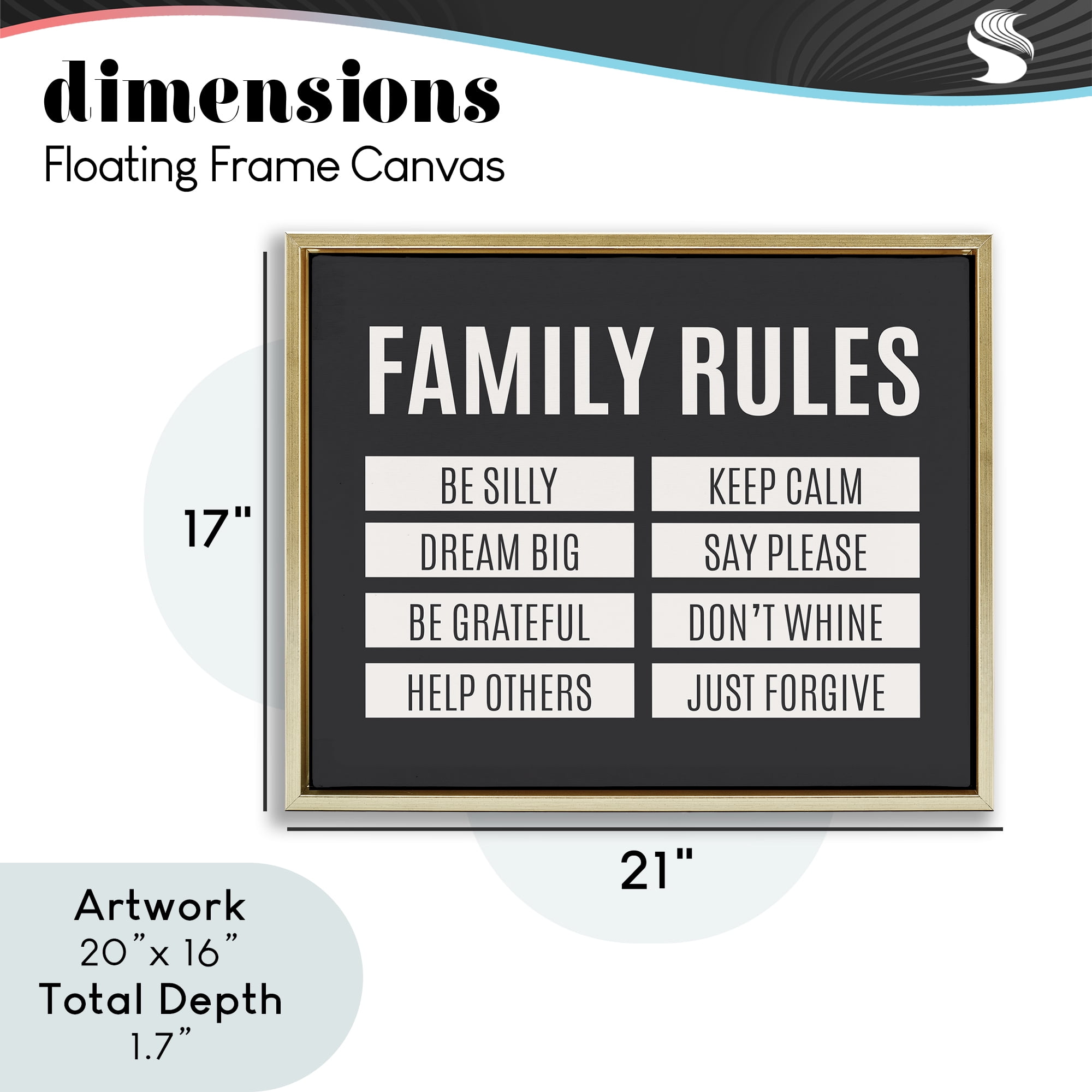 Stupell Industries Family Rules Simple Black Gold Framed Floater Canvas Wall Art, design by SD Graphics Studio