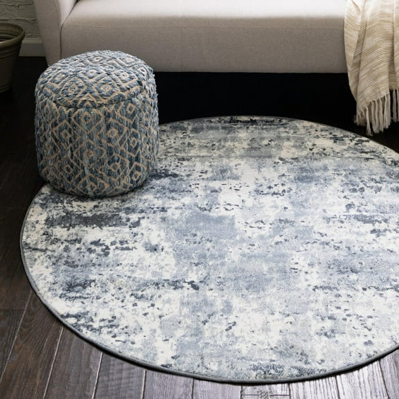 Unique Loom Eos Collection Area Rug - Borealis (5' Round Vintage Blue/Ivory)