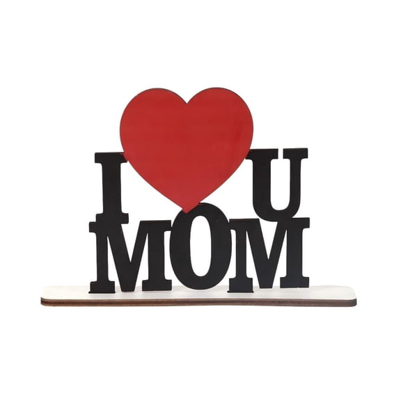 I Love You Mom Wooden Heart Sign Table Decor Farmhouse Valentines Day Gifts for Mother Kitchen Mantel Shelf Freestanding Display,Wooden Table Decor Sign (Beige,)
