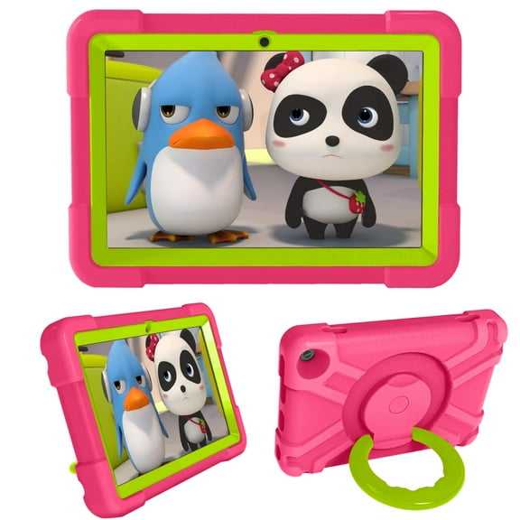 Dteck Case for Amazon Fire HD 8 / Fire HD 8 Plus (10th Generation, 2020 Released) - Heavy Duty Hybrid Shockproof Handle Case Protective Cover with 360 Rotating Kickstand, Rose/Green