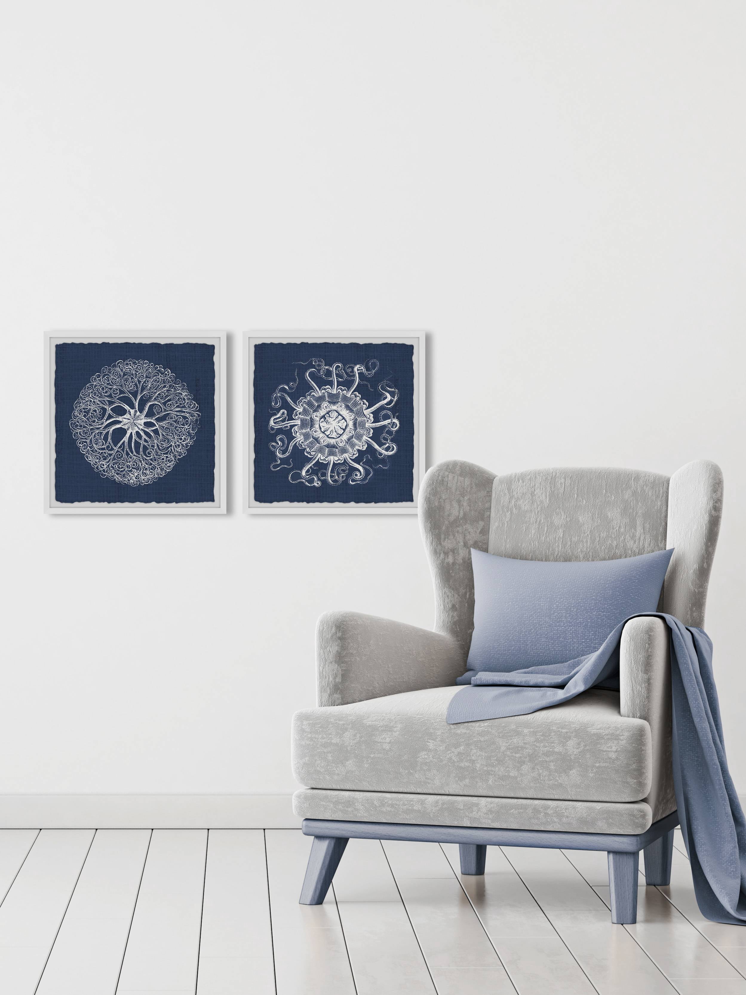 Marmont Hill Sea Anemone On Indigo Ii Diptych, Art Prints 48.00" x 1.50"