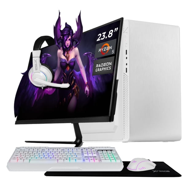 Computadora Escritorio Completa Xtreme PC Gaming AMD Radeon Vega 11 Ryzen 5 3400G 16GB SSD 500GB Monitor 23.8 75Hz WIFI W10 White gaming ligero, oficina, estudio y hogar