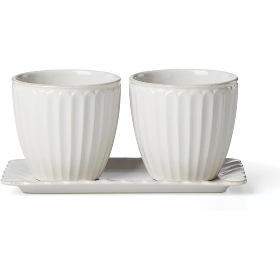 896914 French Perle Scallop 3-Piece Herb Pots & Tray Set