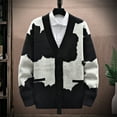 thumbnail image 2 of IROINNID Men's Long Sleeve V-Neck Mid-Length Cardigan Jacket Color Block Loose Button Closure Knit Cardigan Turndown Sweater Jacket, 2 of 5