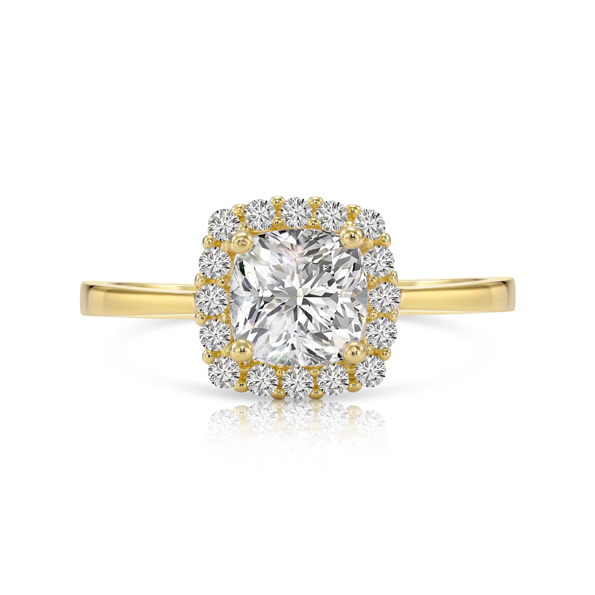 Tilo Jewelry 14K Yellow Gold 1 Carat Solitaire Cushion-Cut Halo Engagement Wedding Ring | Size 6 | Classic Engagement Ring for Women