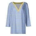 thumbnail image 4 of CLOISE Shirts for Women Fall Fashion Striped Blouses V Neck 3/4 Sleeve Tees Comfy Color Block Basic Tops Y2k Outfits Light Blue XL, 4 of 5