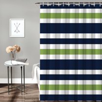 Navy Blue, Lime Green and White Kids Bathroom Fabric Bath Stripes Shower Curtain,72x72inch