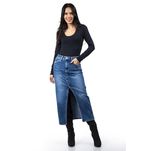 Falda midi de mezclilla /Juvenil, 6823 (Mezclilla tono medio) azul G