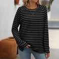 thumbnail image 2 of Htigea Women's Fall Shirt Preppy Striped Long Sleeve Tops Casual Loose Fitted Crewneck Pullover Tunic Tees Black S, 2 of 5