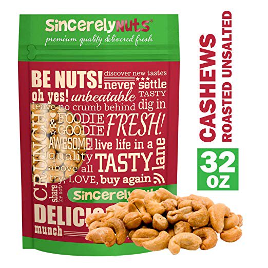 Sincerely Nuts Cashews Roasted Unsalted, 2 LB Bag