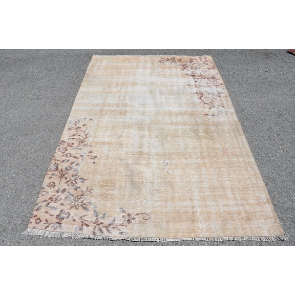 Vintage Rug, Oushak Rug, Turkish Rug, Beige Oriental Rugs, Rugs For Kitchen, Tribal Bedroom Rug, 4.9x7.4 ft Area Rug, Bohemian Floor Rug