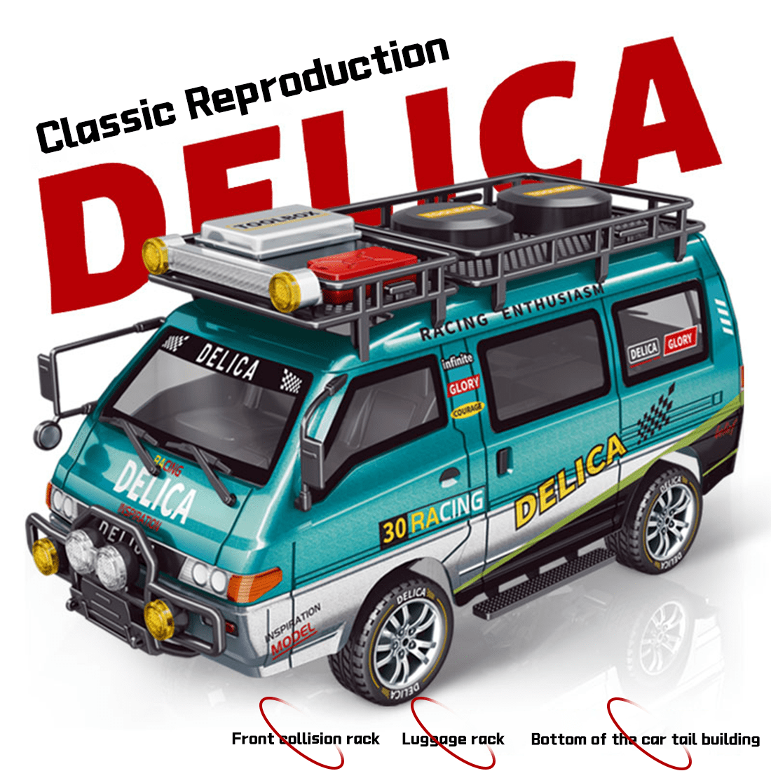 1/24 Scale RC Van, 2.4GHz 2WD Full-Scale Rear-Wheel Drive Delica RC Drift Car with 6km/h High Speed, Front Lights, USB Rechargeable Remote Control Crawler for Adults