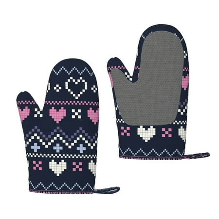 

Junzan Pixel Heart Winter for Oven Mitts 2 Piece Set BBQ Gloves Grilling Gloves Heat Resistant Oven Gloves Kitchen Silicone Oven Mitts for Barbecue/Cooking/Baking