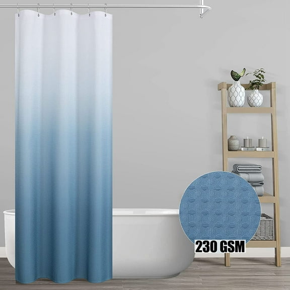 Stall Light Blue Bathroom Shower Curtain Set with Hooks,230GSM Waffle Weave Bath Curtain Accessories Decor Waterproof Fabric Heavy Duty for Bathroom/Shower,Machine Washable 36 Inch,Blue Gray