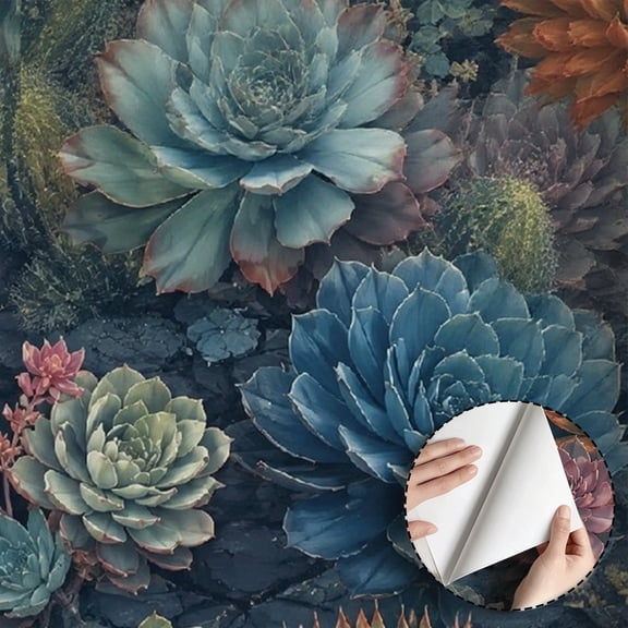 Vibrant Succulent Floral Wallpaper, Boho Rustic Floral peel and stick wallpaper, waterproof, Home Decor for Living Room, Bedroom, Bathroom, Kitchen Cabinet, Dorm Room, renter friendly [17.7 * 118 in]