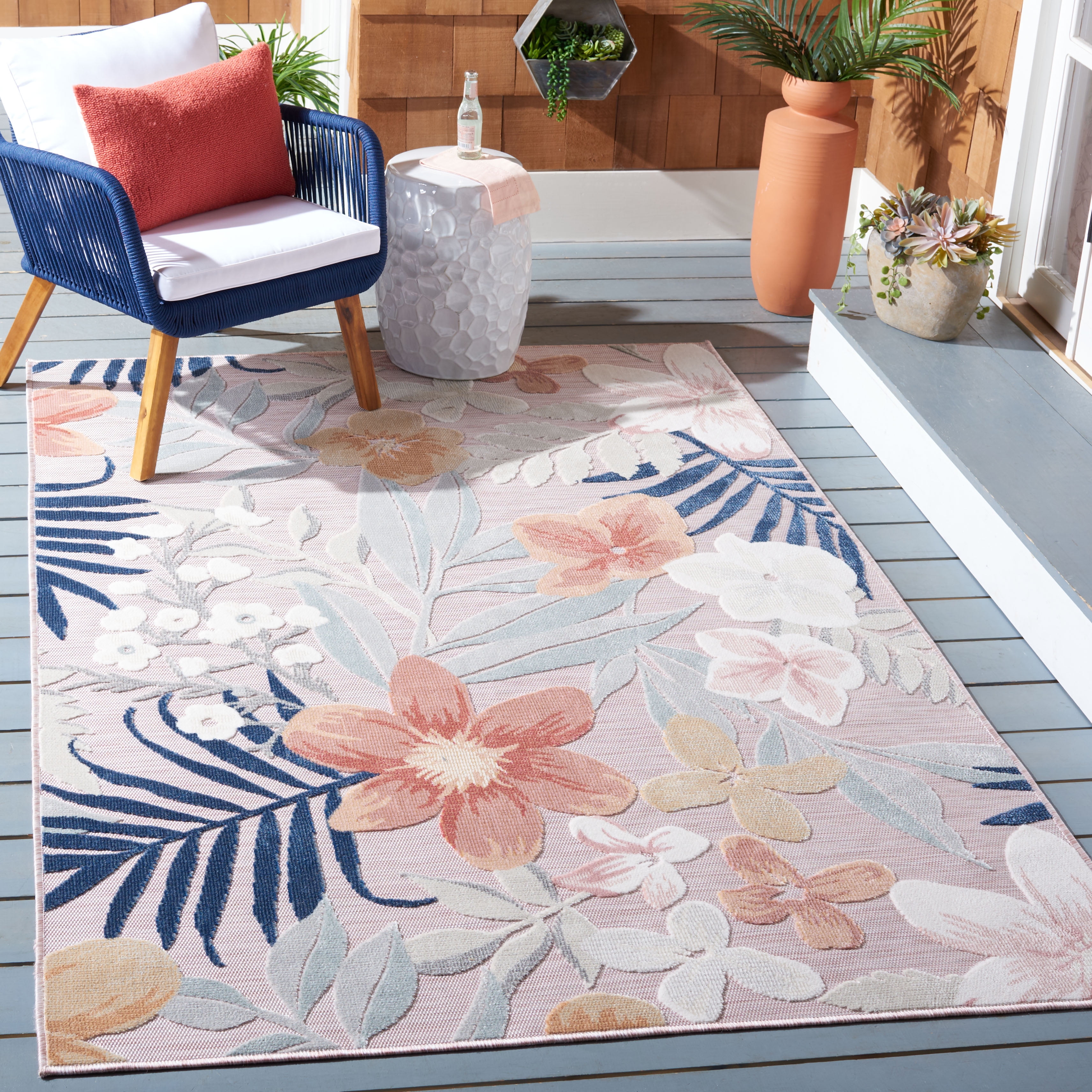 Safavieh Cabana Caris Floral Indoor/Outdoor Area Rug, Pink/Gray, 2'7" x 5'
