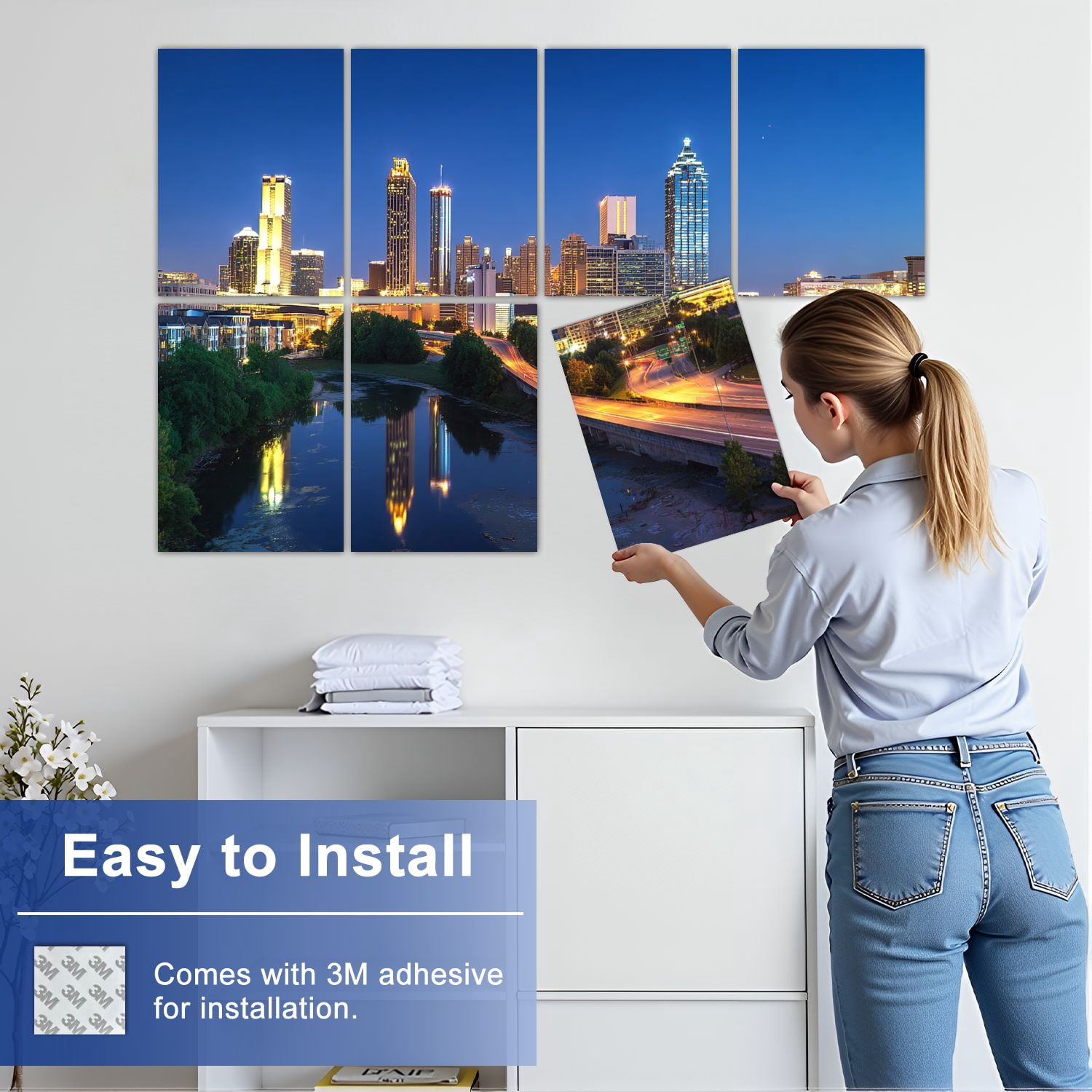 8 Pack Art Acoustic Panels Sound Absorbing Atlanta Georgia Skyline Decorative Soundproof Wall Panels Self Adhesive for Nursery Game Room Bedroom 48"x32"