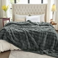 thumbnail image 2 of Parojati 90*90 Faux Fur Throw Blanket for Queen Size Bed - Extra Soft Fluffy Warm Bubble Design Blanket for Couch, Sofa and Versatile Use for Bedroom, Living Room, Farmhouse, Grey, 2 of 11