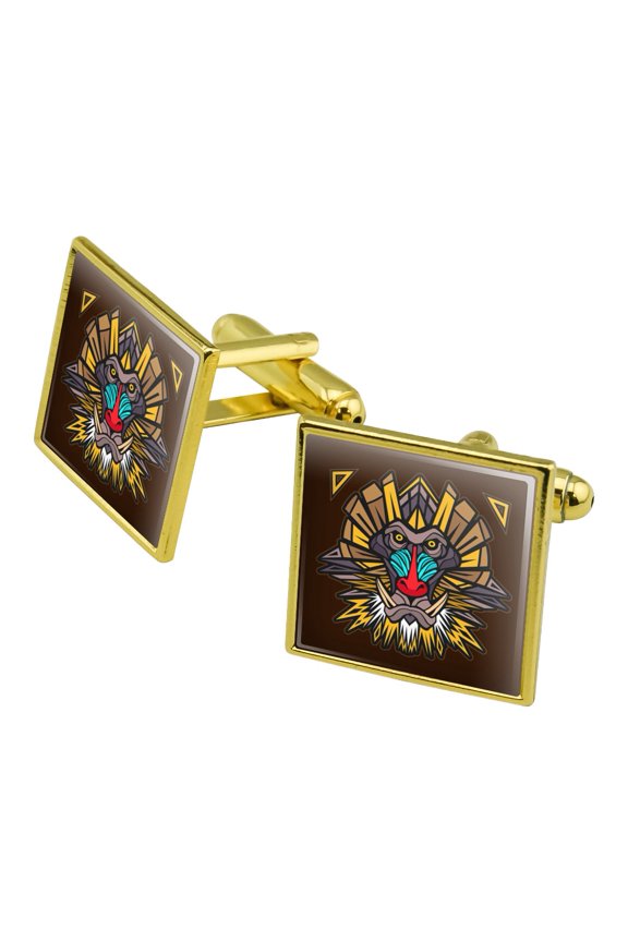 Mandrill Baboon Face Monkey Primate Square Cufflink Set - Silver or Gold