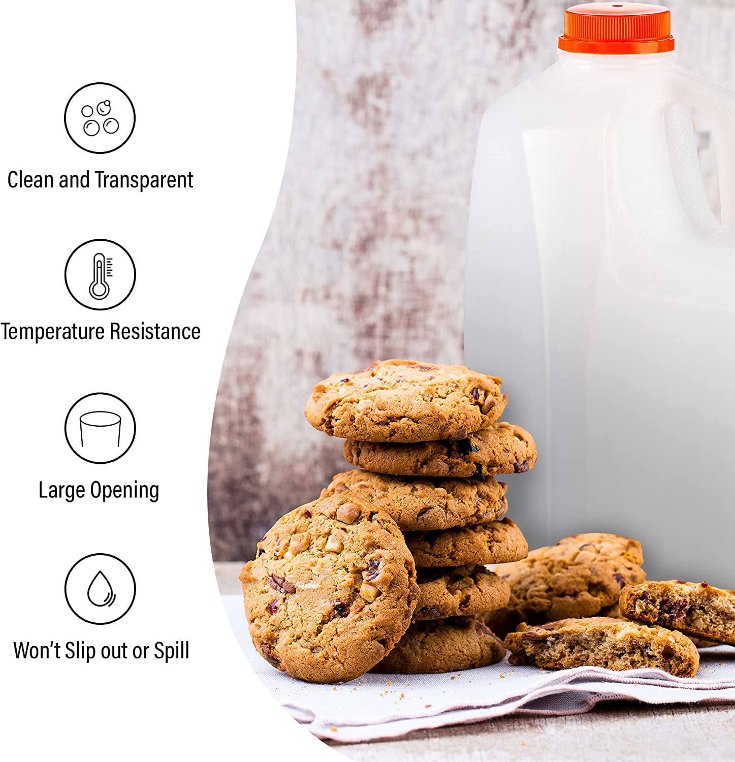 MT Products HDPE Plastic Juice/Milk Bottles 64 oz, Water Bottle with Caps Pack of 6