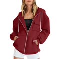 thumbnail image 2 of YWMJI Women Zip Up Hoodies Fleece Sweatshirts Oversized Soft Cozy Warm Long Sleeve Layering Jacket with Pockets Drop Shoulder Casual Coats Casual Track Jackets Fashion Workout Outfits Wine Xl, 2 of 4