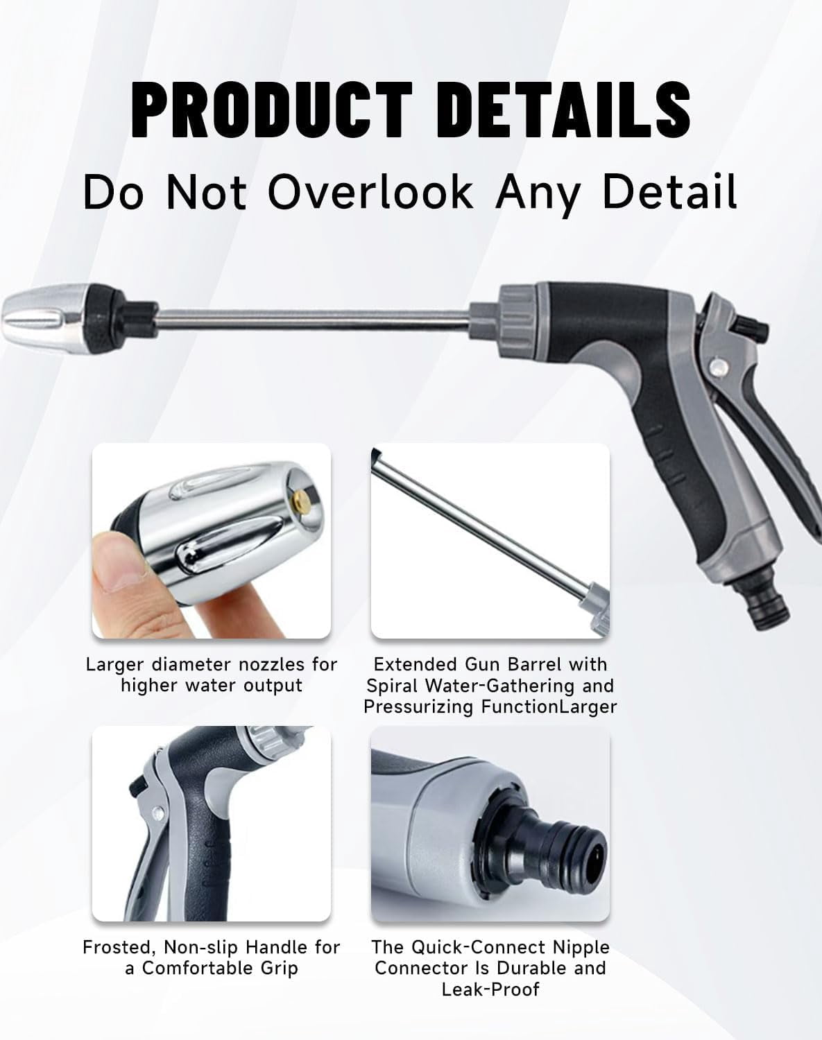 High Pressure Garden Hose Spray Gun, Car Wash Foam Sprayer, Adjustable Nozzle Cleaning Gun with Connectors, Multi-Function Cleaning Tool (Sprayer Only)