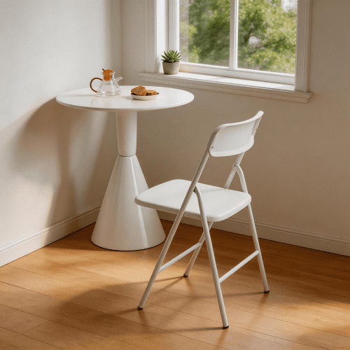 DRNANLIT Folding Chairs, Heavy-Duty Steel, PP Cushion, Stackable, White, Indoor/Outdoor, 4-Pack