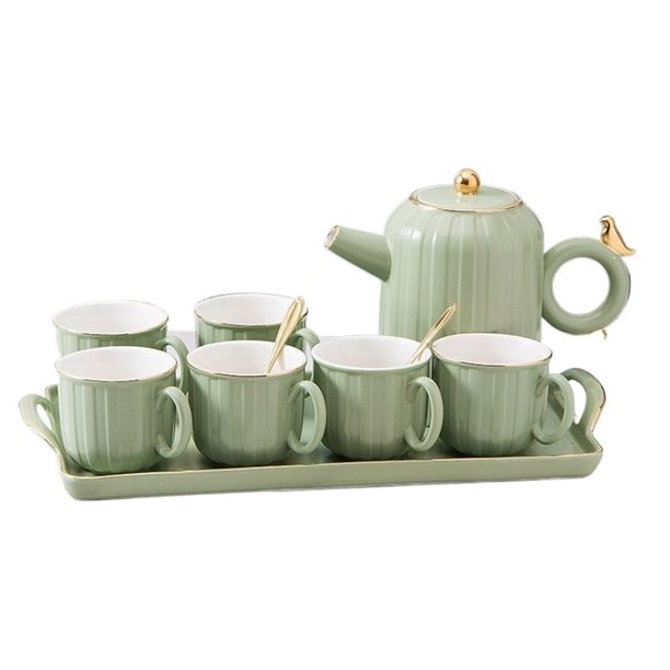 Juego de ocho piezas de tazas de cerámica for sala de estar, tetera de lujo ligera for el hogar, juego de té, taza de té, regalo exquisito for cualquier ocasión