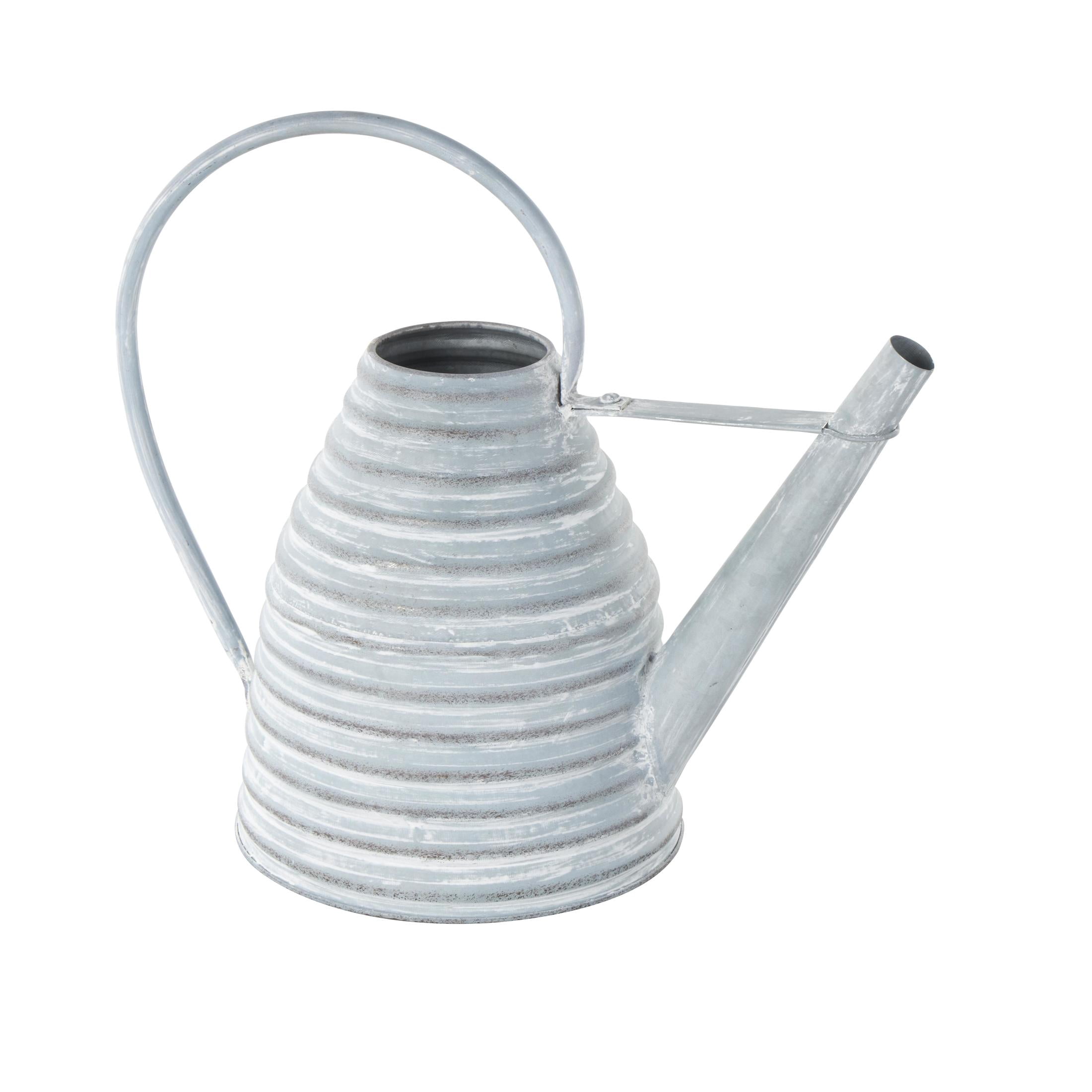 DecMode 14" x 12" Beehive Shaped Watering Can Gray Metal Watering Can Planter with Large Loop Handle
