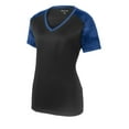 thumbnail image 5 of Sport-Tek Ladies CamoHex Colorblock V Neck Tee-XS (Black/ True Royal), 5 of 6