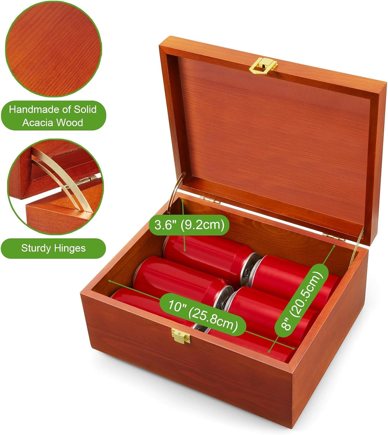 Wooden Keepsake Box, Large Acacia Storage Box with a Hinged Lid, Memory treasure box for Crafts and Photo Storage