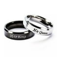 thumbnail image 5 of EOEMY Wedding Anniversary His Queen Her King Printed Style Titanium Steel Couple Ring-Black Her King-8, 5 of 9