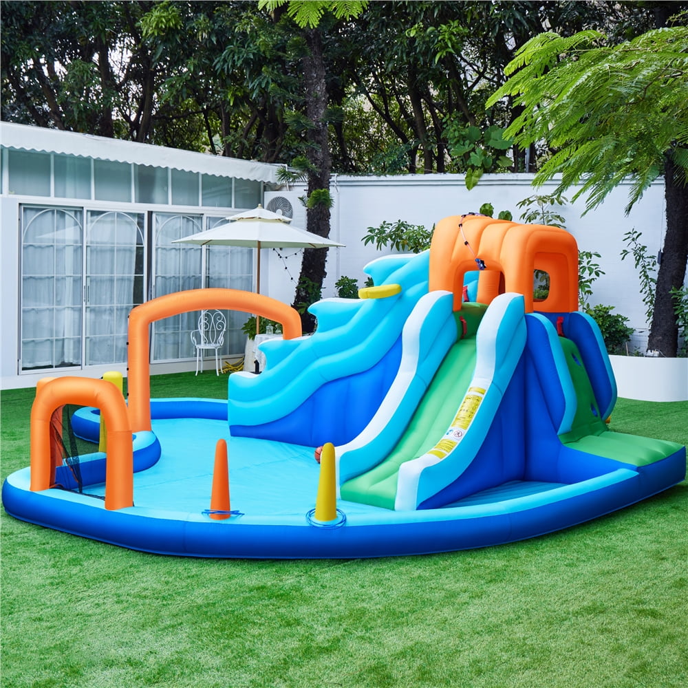 Yaheetech Double Lane Inflatable Water Slide for Kids, Blue