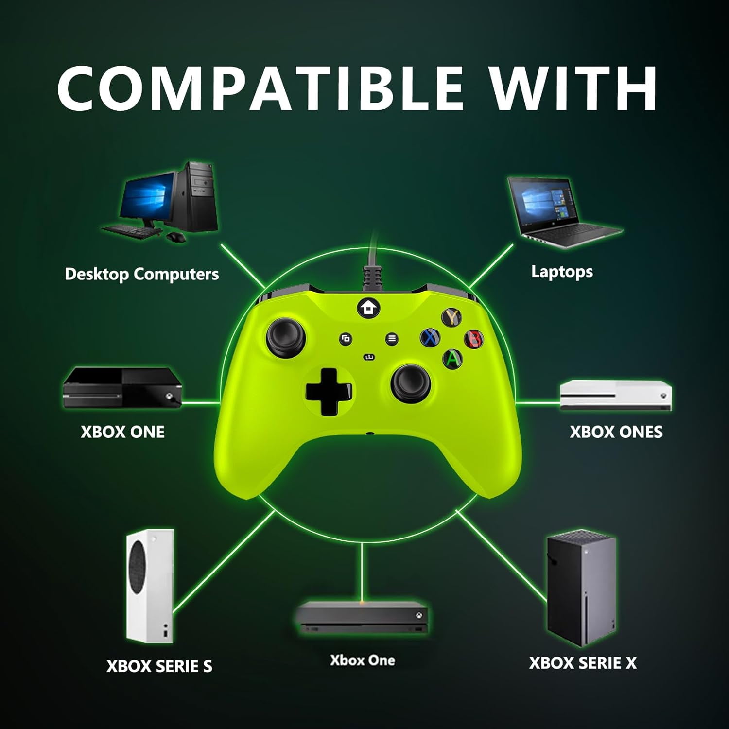 Wired Controller for Xbox Series X S Xbox One Windows 10 and above PC Controller with 3.5 mm Audio Jack GREEN Walmart