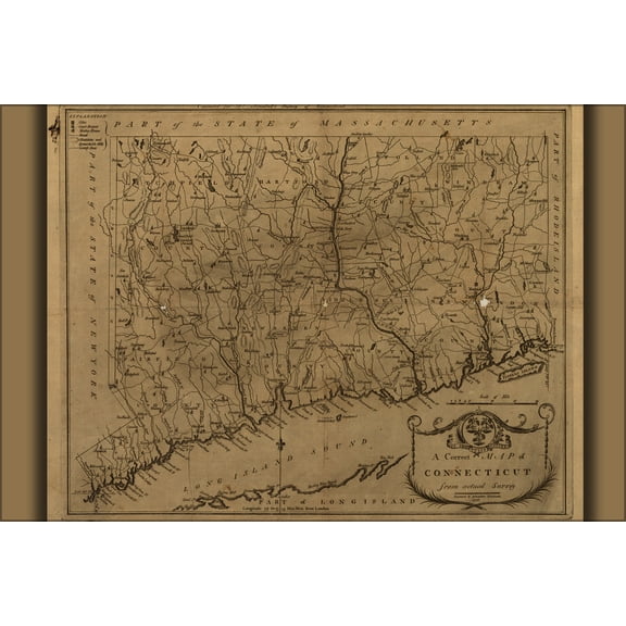 24"x36" Gallery Poster, map of Connecticut 1797